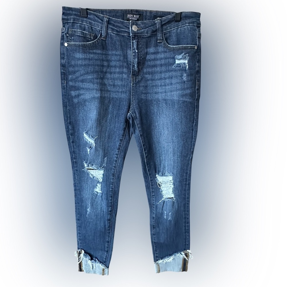 Judy Blue Distressed Ankle Jeans - Dark Blue size 13/31